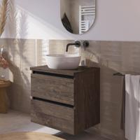 Saqu Gaia badmeubel incl. keramische waskom 60x51x76cm kasteel bruin - zwarte greeplijst - thumbnail