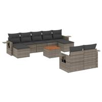10-delige Loungeset met kussens poly rattan grijs - thumbnail