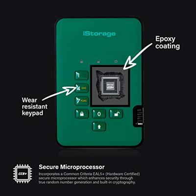 iStorage diskAshur2 SSD 128 GB Groen - Veilige draagbare Solid State Drive - Beveiligd met een wachtwoord - Stofdicht en waterdicht - Hardwarematige versleuteling