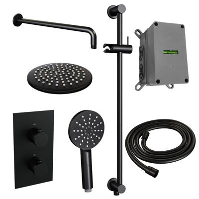 Brauer Black Edition Thermostatische Regendoucheset Inbouw - Hoofddouche 20 cm - Gebogen Wandarm - 3 Weg - Handdouche 3 Standen - Doucheslang - Geintegreerde Glijstang - Mat Zwart