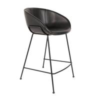 Zuiver Barstoel 'Feston' PU leer, kleur Zwart (zithoogte 65cm) - thumbnail