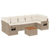 8-delige Loungeset met kussens poly rattan beige - thumbnail