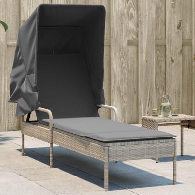 Ligbed met luifel poly rattan lichtgrijs Ligbed met luifel poly rattan lichtgrijs