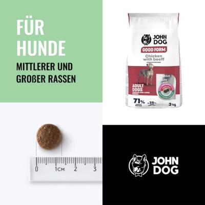 JOHN DOG Good Form Medium and large breeds Chicken with beef - droog hondenvoer - 3kg