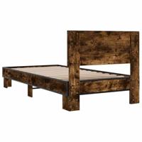 Bedframe bewerkt hout en metaal gerookt eikenkleurig 90x200 cm - thumbnail