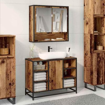 Badkamermeubelset met plank 2 pcs Oud Hout Bewerkt hout