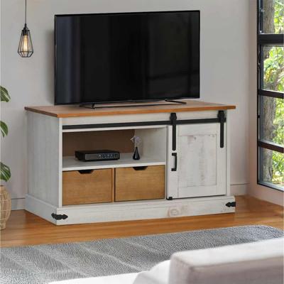 Tv-meubel HALDEN met schuifdeur wit 110x40x60 cm massief hout - thumbnail