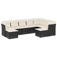 9-delige Loungeset met kussens poly rattan zwart - thumbnail