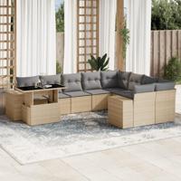 10-delige Loungeset met kussens poly rattan beige - thumbnail