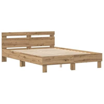 Bedframe artisanaal eikenkleurig 140 x 190 cm Bewerkt hout