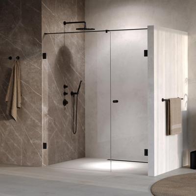 Brauer Void - Carving Nisdeur - 2-Delig - Helder Glas - 180 x 200 cm - Omkeerbaar - met Draaideur 70 cm - Aan Muur - incl. Glascoating - Mat Zwart