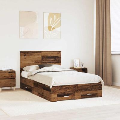 Bedframe met hoofdeinde Oudhout 120 x 200 cm Bewerkt hout