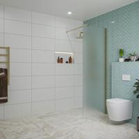 Fortifura Galeria inloopdouche - 70x200cm - mat glas - wandarm - Geborsteld Messing PVD (Goud) SW797924/SW797910 - thumbnail