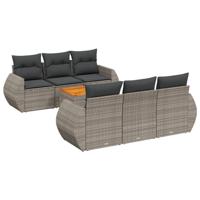 7-delige Loungeset met kussens poly rattan grijs - thumbnail