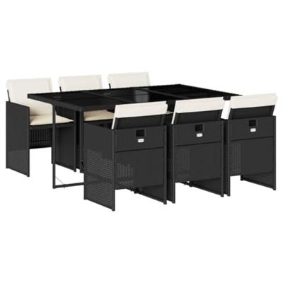 7-delige Tuinset met kussens poly rattan zwart 7-delige Tuinset met kussens poly rattan zwart