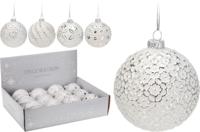 3 stuks! Kerstbal glas 8 cm wit zilver Nampook - Nampook - thumbnail