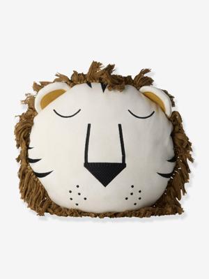 Kinderkussen met leeuwenkop en manen rice bruin