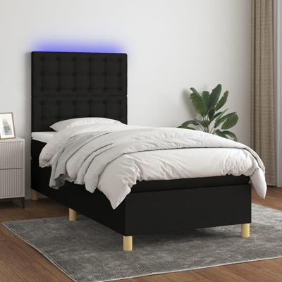 Boxspring met matras en LED stof zwart 90x190 cm