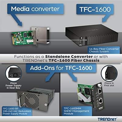 TRENDnet Intelligent 1000Base-T naar 1000Base-LX Single Mode SC-glasvezelconverter met dubbele golflengte (40 km/24,85 mijl), TFC-1000S40D5