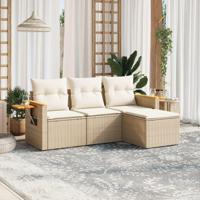 4-delige Loungeset met kussens poly rattan beige - thumbnail
