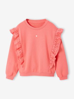 Fantasie sweater met ruches koraal