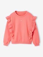 Fantasie sweater met ruches koraal - thumbnail