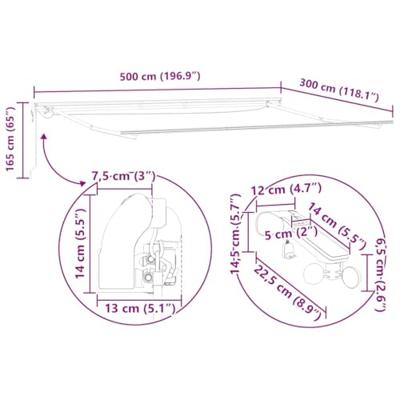 Luifel automatisch uittrekbaar LED 500x300 cm antraciet en wit