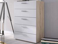 Commode POPEI 5 lades eik/hoogglans wit - thumbnail