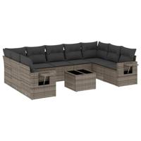 10-delige Loungeset met kussens poly rattan grijs - thumbnail