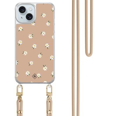 iPhone 15 hoesje met beige koord - Sweet daisies iPhone 15 hoesje met beige koord - Sweet daisies