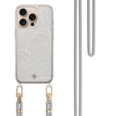 iPhone 16 Pro hoesje met grijs koord - Abstract waves iPhone 16 Pro hoesje met grijs koord - Abstract waves