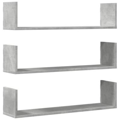 Wandschappen 3 st 80x18x18 cm bewerkt hout betongrijs Wandschappen 3 st 80x18x18 cm bewerkt hout betongrijs