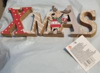 Kerst houten decoratie - Rendier met staande letters Xmas - thumbnail