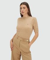 Josh V Franka Jv-2508-0204 Trui Korte Mouw 533 Light Brown Melange - thumbnail