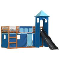 Stapelbed met glijbaan en gordijnen blauw 90x200 cm - thumbnail