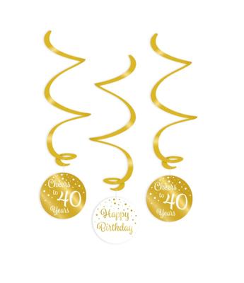 Hangdecoratie Swirls 40 Jaar Goud/Wit (3st)