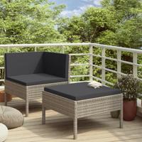 2-delige Loungeset met kussens poly rattan grijs - thumbnail