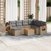 8-delige Loungeset met kussens poly rattan beige - thumbnail