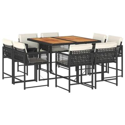 9-delige Tuinset poly rattan zwart