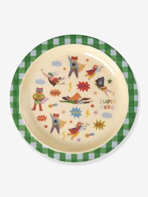 Kindermelamine bord HERO roze RICE groen, geruit
