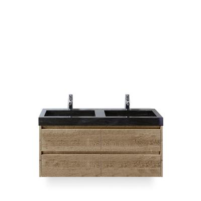 Dante Badmeubelset 120 cm - Natuur Eiken - Wastafel Hardsteen Wit Lucca Dubbel