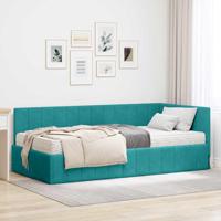 Hoekbedframe met matras Turquoise 90 x 200 cm Fluweel - thumbnail