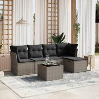 6-delige Loungeset met kussens poly rattan grijs - thumbnail