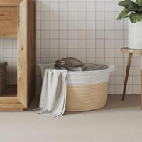 Opbergmand 40x25 cm katoen beige en wit - thumbnail