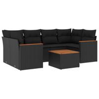 7-delige Loungeset met kussens poly rattan zwart - thumbnail