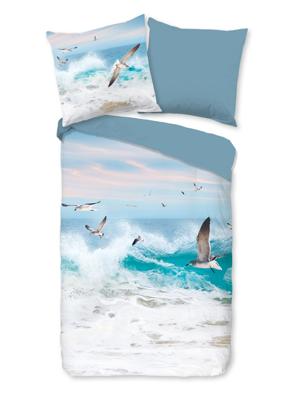 Good Morning Dekbedovertrek "wilde zee/ golven/ meeuwen" - Blauw - (155x220 cm) - Katoen