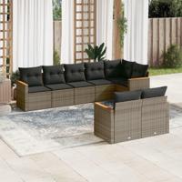 8-delige Loungeset met kussens poly rattan grijs - thumbnail