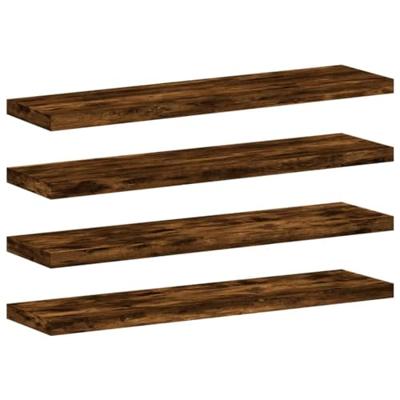 Wandschappen 4 st 40x10x1,5 cm bewerkt hout gerookt eikenkleur - thumbnail