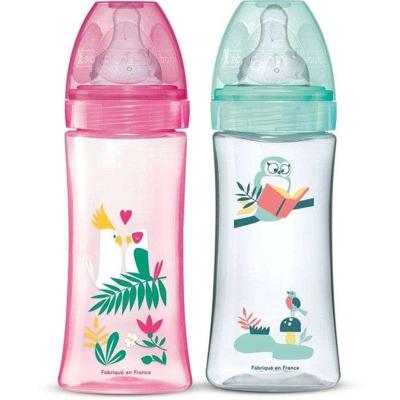 DODIE Lot van 2 anti-koliekflessen Initiation + - 330ml - ROSE DANCER - ronde spenen 3 snelheden flow 3