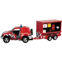 Die cast pull back brandweerauto met aanhangwagen - thumbnail